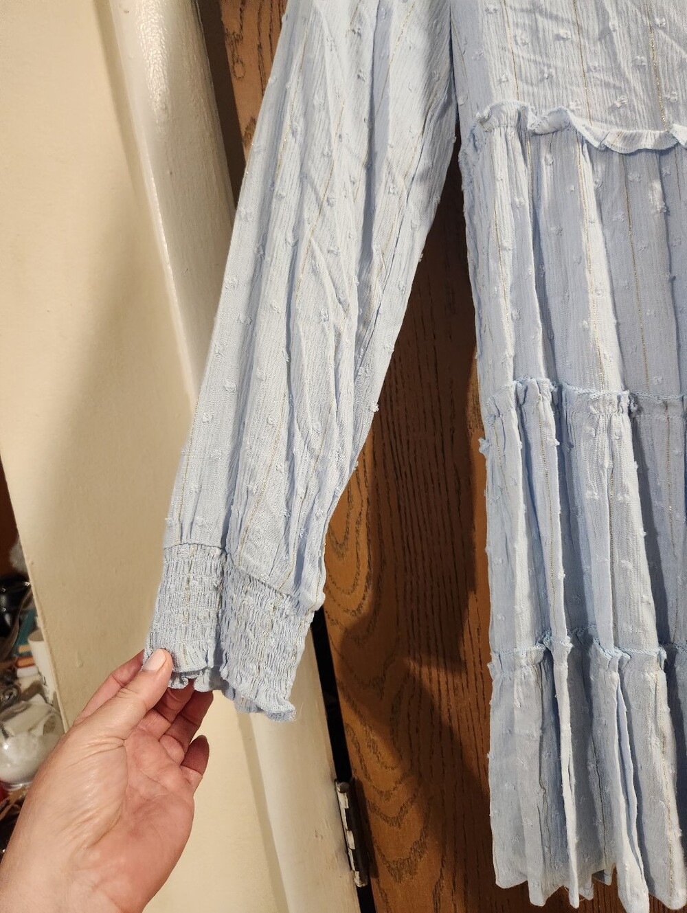 Altar'd State Light Blue Textured Tiered Dress with Metallic Accents - Picture 5 of 10
